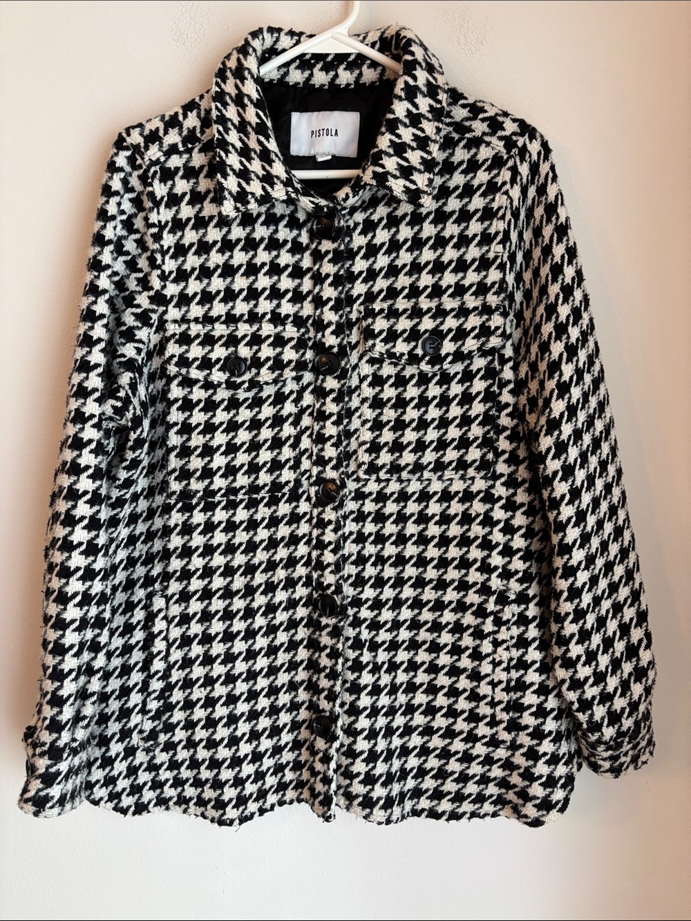 pistola Women’s Black & White Houndstooth wool blend Shacket Coat large pockets